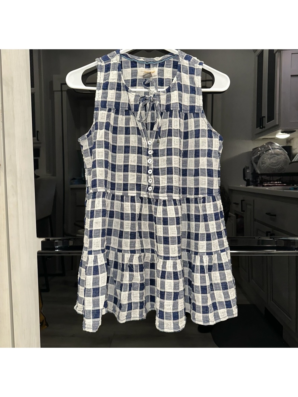 Pilcro by Anthropologie Women's Sleeveless Blue and White Checkered XS Dress